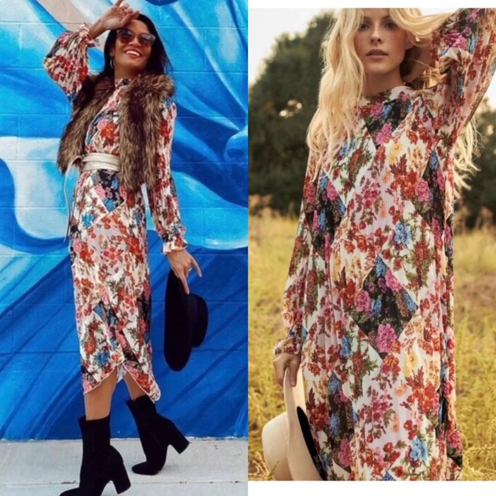 Anthropologie Maeve Shara Polished Pleats, Floral, Midi Dress XS - Picture 1 of 16